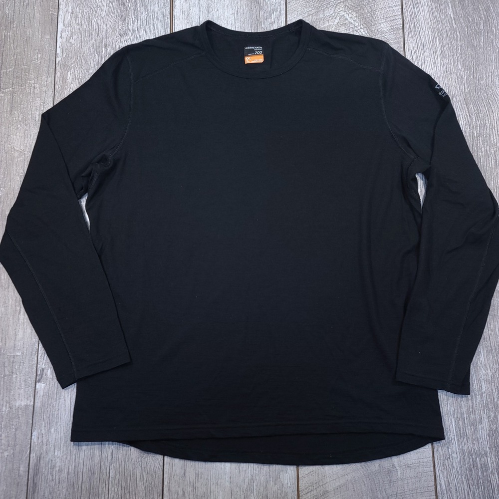 Icebreaker Base Layer Men XXL Black Bodyfit 200 Merino Wool Long Sleeve Shirt